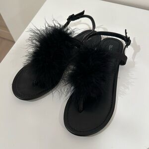 Black Pom Pom Sandals